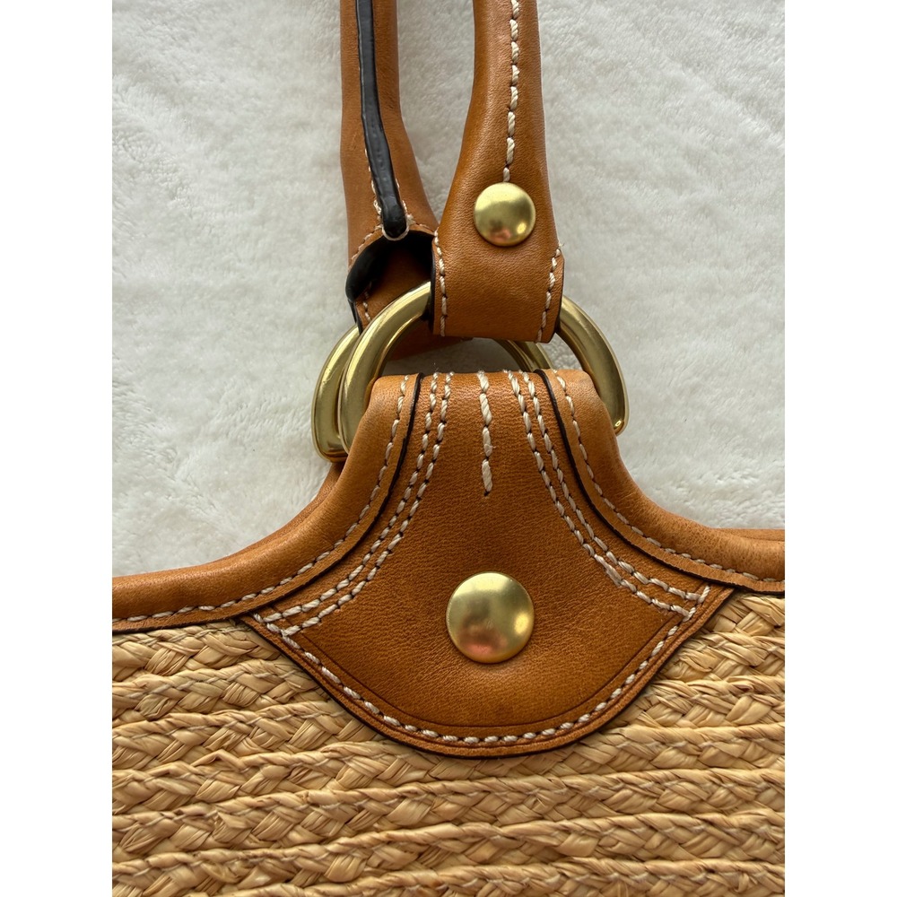 Coach Bleecker Natural Straw Tan Leather Floral Summer Bag MO0868-F13373 - Picture 13 of 16